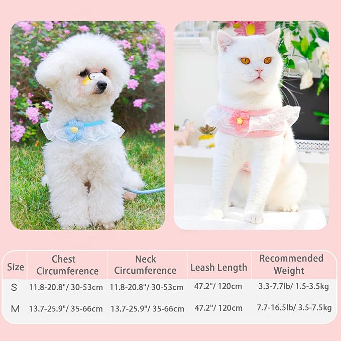 Cat Harness Collar and Leash Set, Sweet Lace Floral Kitten Collar, Escape Proof - Image 6