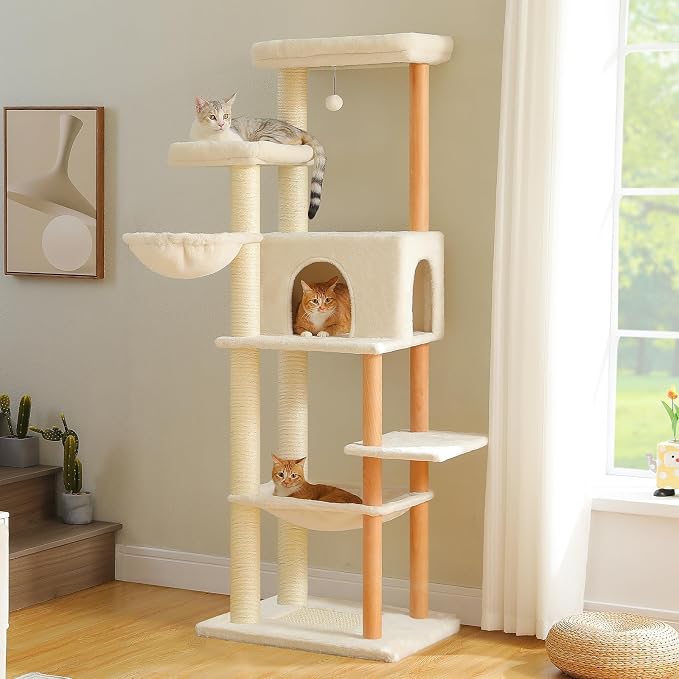PAWZ Road Large Cat Tree, 73 Inches Tall Wooden Cat Tower by PAWZRoad
