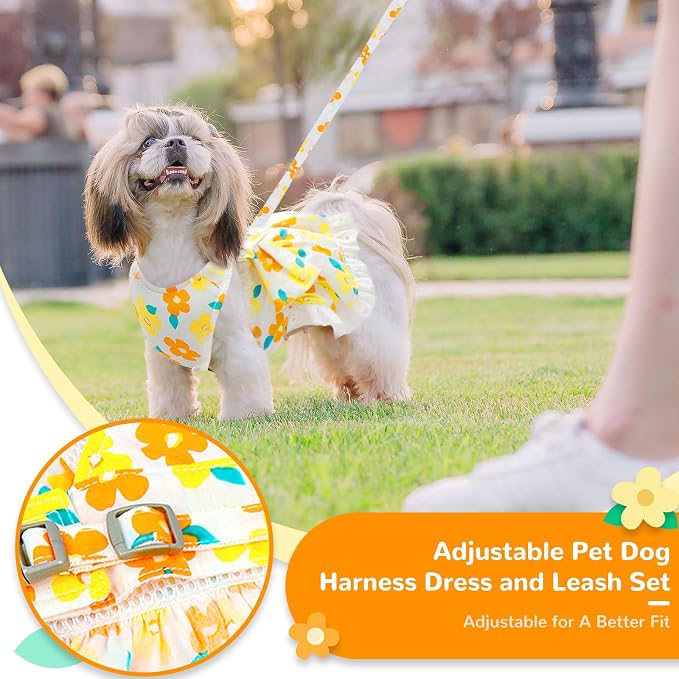 Dog Harness Dress Leash Set for Small Dog Summer Clothes Girl Female Puppy Cats - Image 5