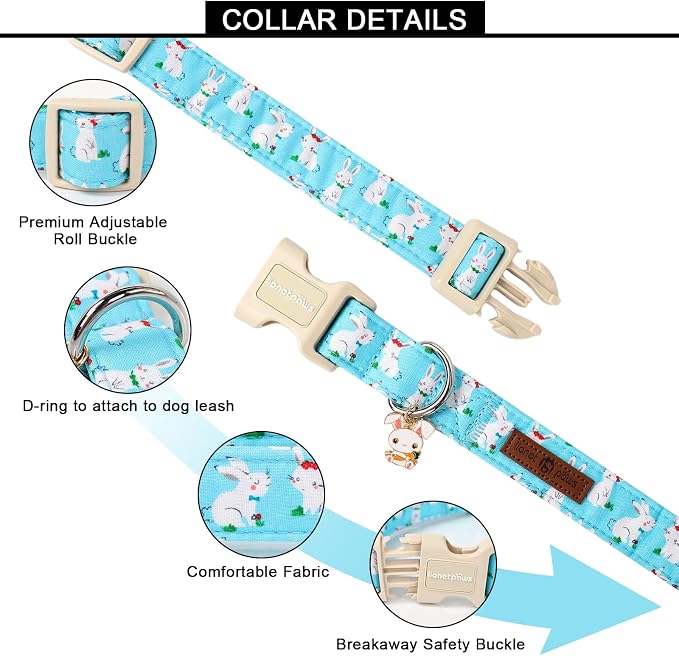 Lionet Paws Easter Dog Collar, Comfortable Adjustable Blue Rabbit Collar - Image 2