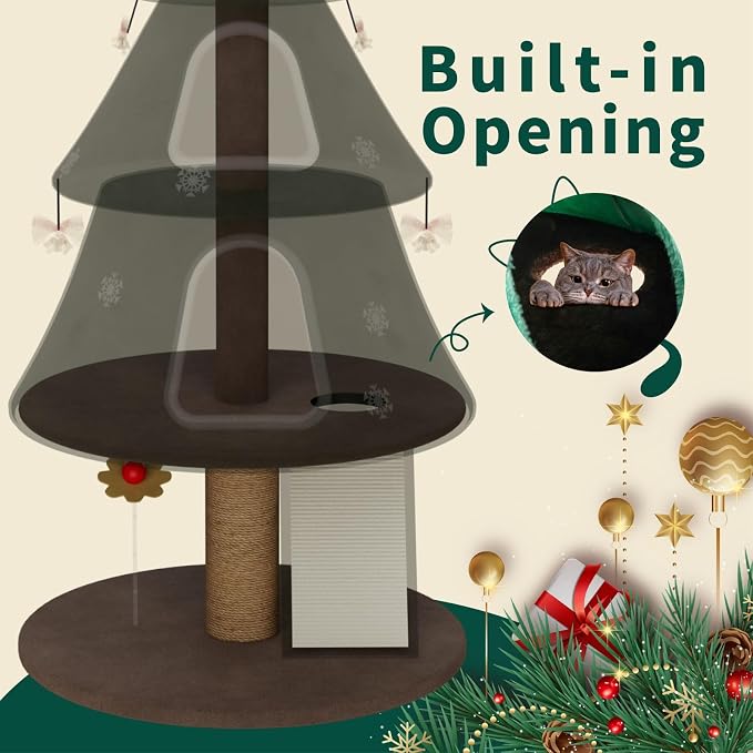 53" Large Christmas Cat Tree Tower: Indoor Green Heavy Duty Cat Condo House - Image 4