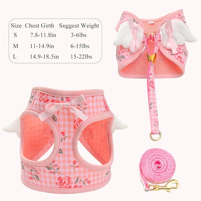 Dog Harness and Leash Set with Angle Wings, Pet Adjustable Mesh Vest Harness - Image 4