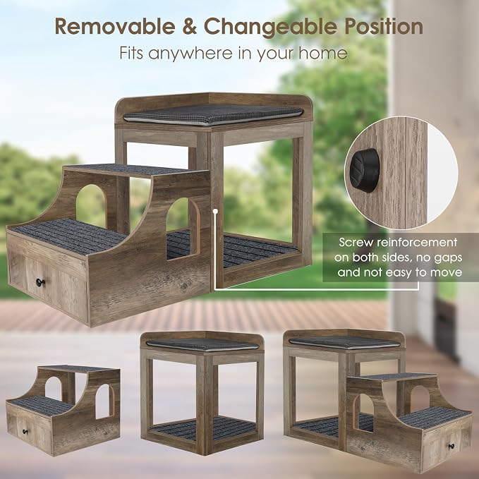 Cat Window Perch with Removable Stairs, Large Pet Bunk Bed with Drawer and - Image 5