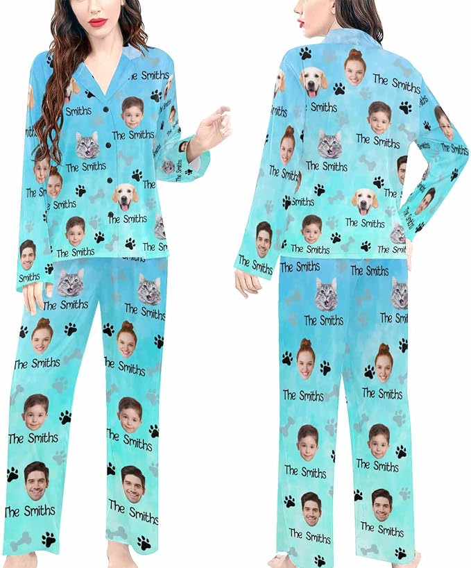Artsadd Custom Pajamas for Women Men Family, Personalized Face Pjs Pajama Pants - Image 4