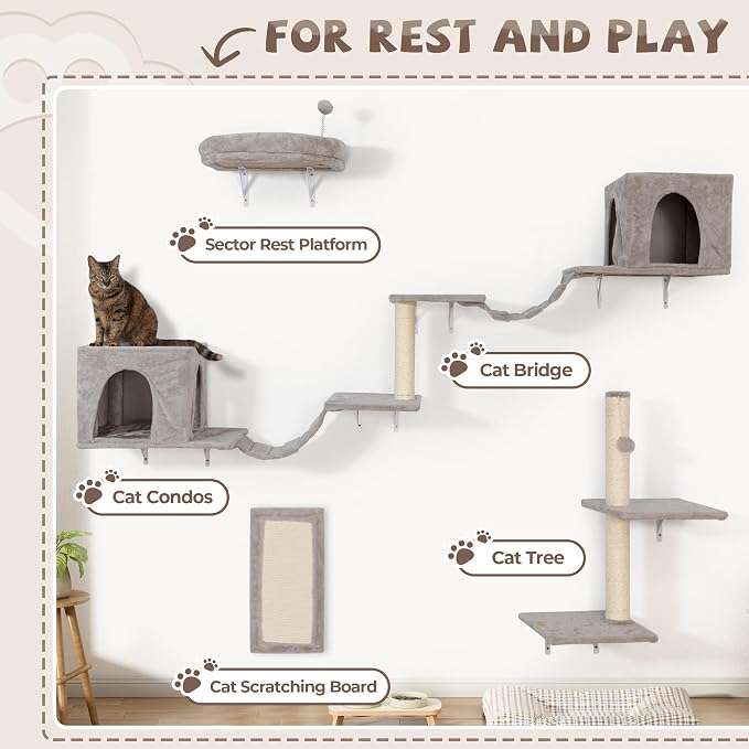 COZIWOW 8-in-1 Cat Wall Furniture Set – Wall Mounted Cat Climbing Wall Shelves - Image 2