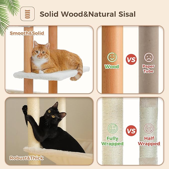PAWZ Road Large Cat Tree, 73 Inches Tall Wooden Cat Tower - Image 6