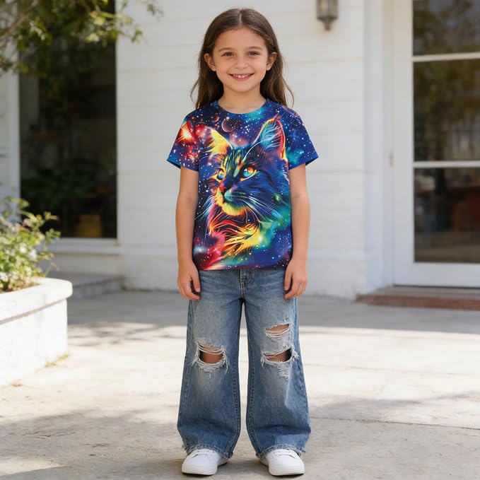 Funnycokid Girls Shirts Cat T Shirt Size 5-12 Clothes - Image 2