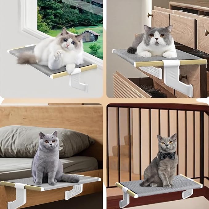 Cat Bed Window Sill Perch, Adjustable Cat Bedside Hammock Metal Frame Kitten - Image 3