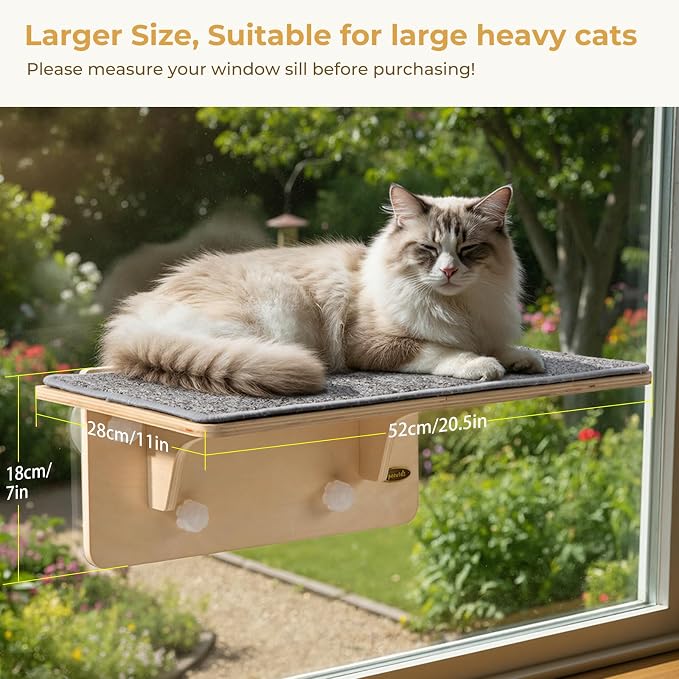 Pecute 2-in-1 Large Cat Window Perch & Wall Shelves, Cat Hammock Window - Image 3