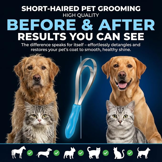 ZENFUN 6 Pc Dual-Sided Dog Shedding Blade, Stainless Steel Grooming Tool - Image 6