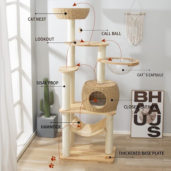59" Big Modern Cat Tree Tower, Cat Tower Sisal-Covered Scratching Posts - Image 2