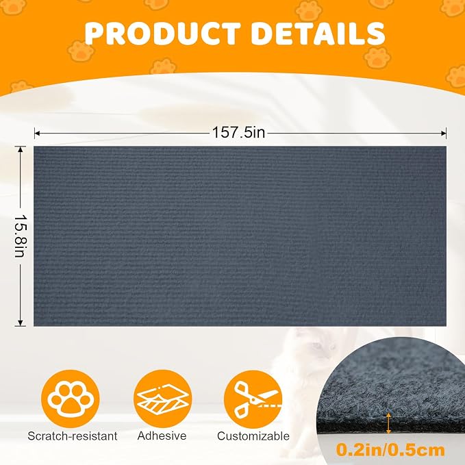 Cat Scratching Mat Self-Adhesive, 157.5'' x 15.8'' Trimmable Cat Scratch Pads - Image 3