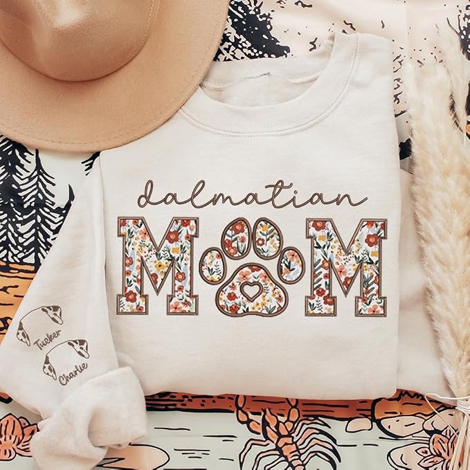 CHILLEVER Personalized Embroidered Dog Mom Sweatshirt, Dog Mama Crewneck - Image 2