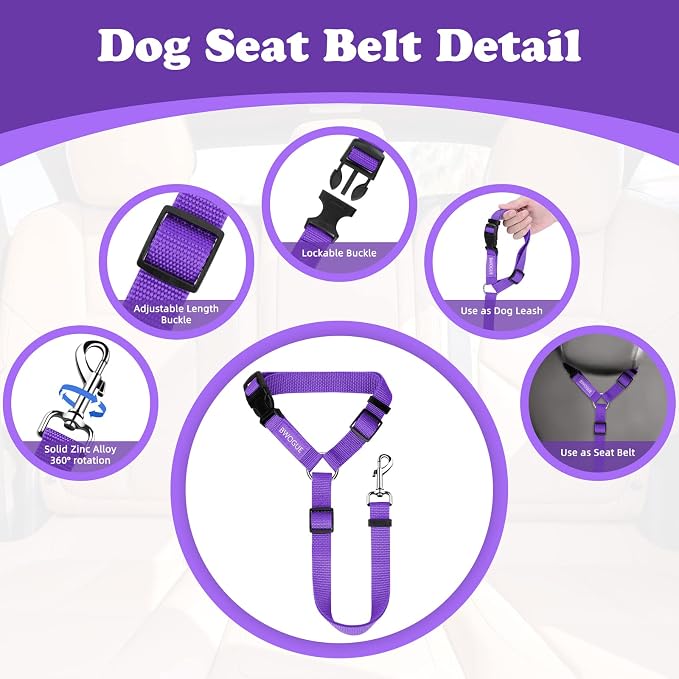 BWOGUE 2 Packs Dog Cat Safety Seat Belt Strap Car Headrest Restraint Adjustable - Image 3