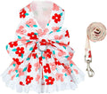 Dog Harness Dress Leash Set for Small Dog Summer Clothes Girl Female Puppy Cats by ABRRLO
