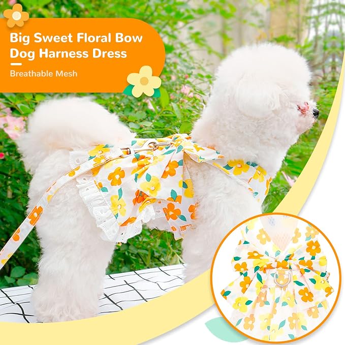 Dog Harness Dress Leash Set for Small Dog Summer Clothes Girl Female Puppy Cats - Image 5