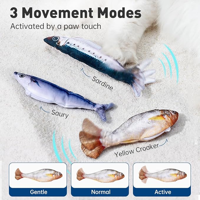 Petgravity Bite-Sized Realistic Flopping Fish Cat Toys, 3 Pack, Interactive Cat - Image 2
