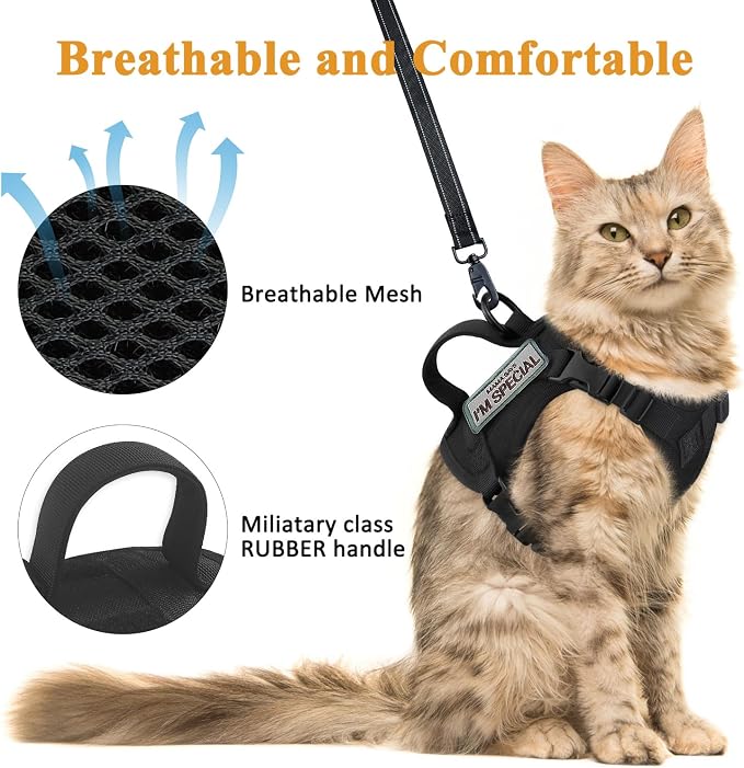 Tactical Cat Harness for Walking Escape Proof, Soft Mesh Adjustable Pet Vest - Image 4
