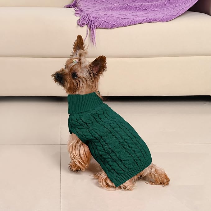 2 Pack Dog Sweaters for Small Dogs Winter Turtleneck Pullover Cable Knit Fleece - Image 7