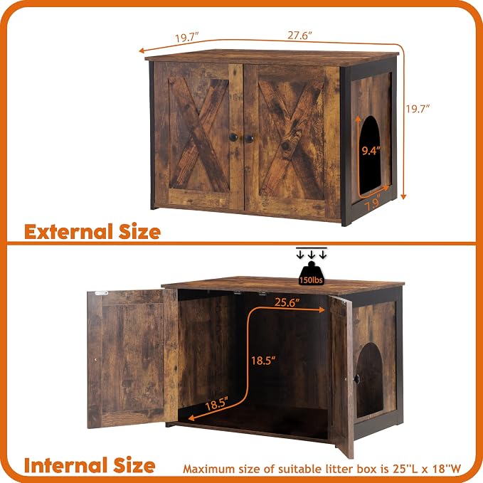 Dwanton Litter Box Enclosure, Cat Litter Box Furniture Hidden, Reversible - Image 5