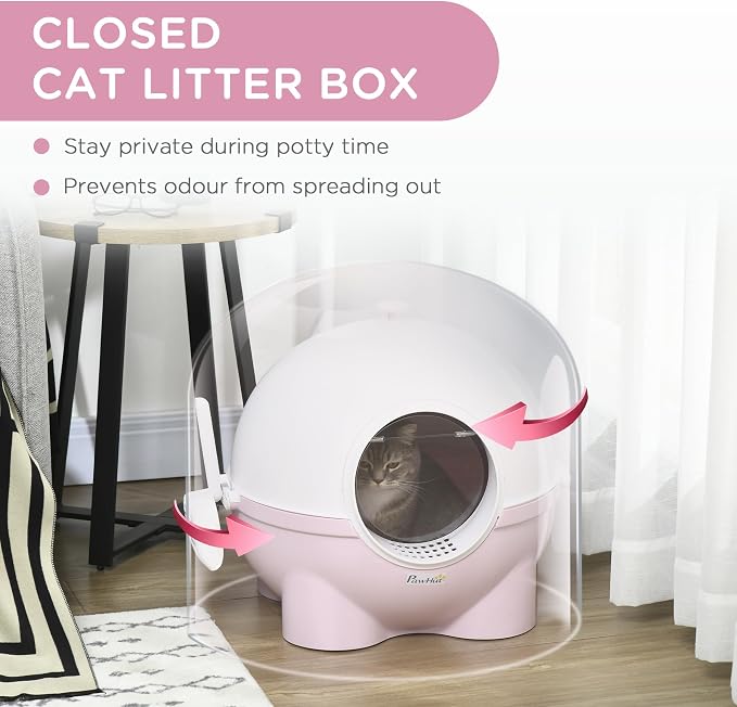 PawHut Hooded Cat Litter Box, Large Kitty Litter Pan - Image 5