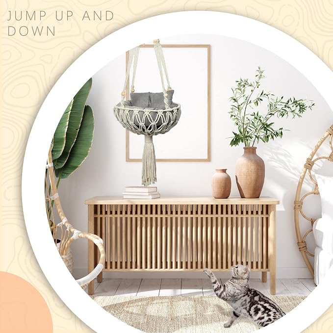 Juexica 3 Pcs Macrame Cat Hammock, Including Hanging Kitten Bed Scratcher - Image 6