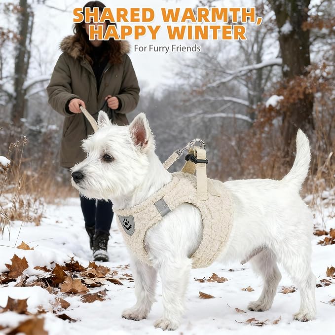 KOOLTAIL Plush Small Dog Harness and Leash Set, Warm Fleece No Pull Puppy Vest - Image 7