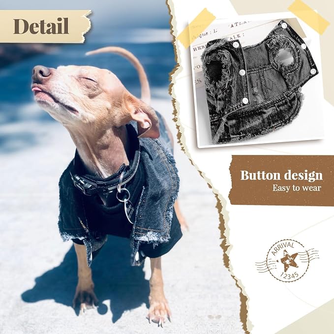 Cool Dog Jean Jacket Small Puppy Outfits Frenchie Clothes Denim Coats - Image 2