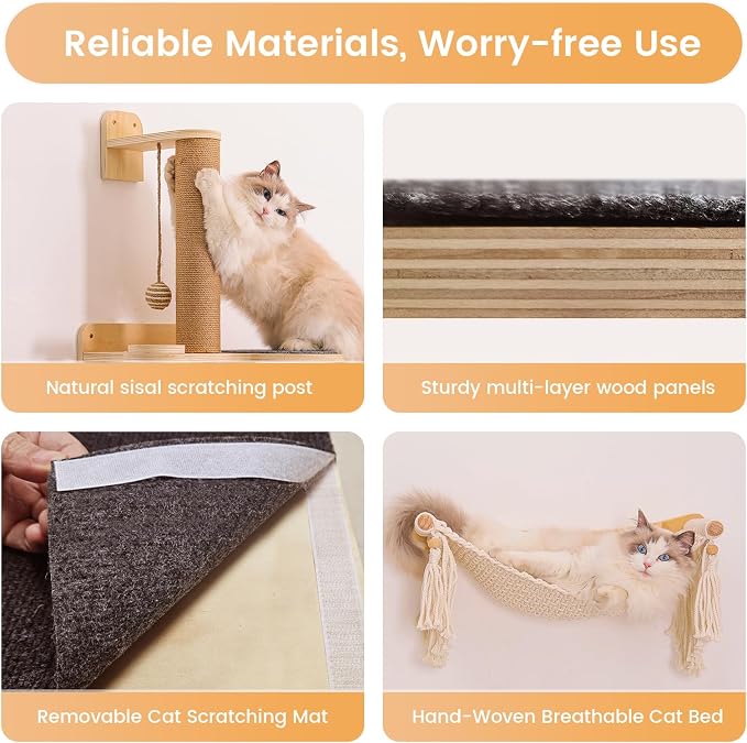 Cat Wall Shelves, Large Wall-Mounted 6-in-1 cat Furniture Set - Image 3