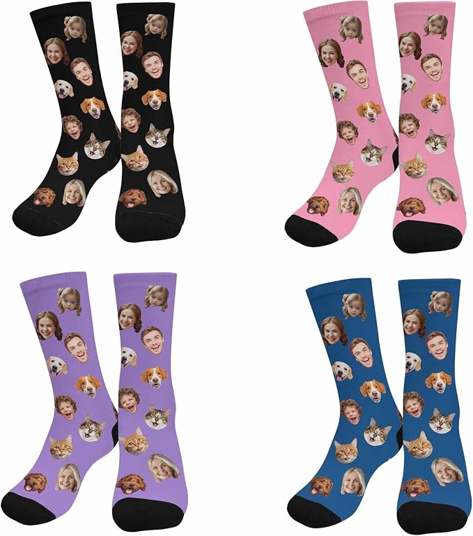Artsadd Custom Face Socks for Women Men Cat Dog Lovers, Customized Unisex Funny - Image 3