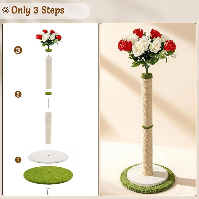 CWV 45" Tall Cat Scratching Post, Cute Rose Flower Cat Scratcher - Image 8