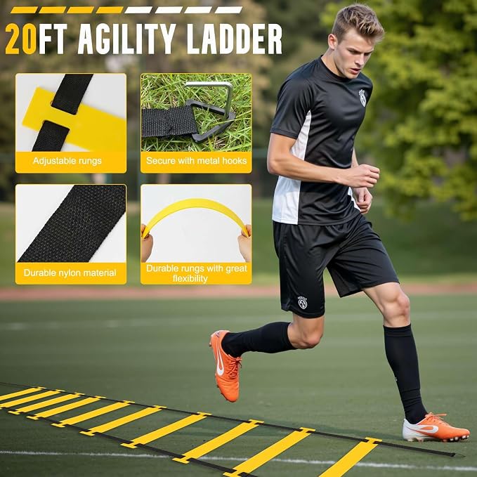 Agility Ladder, Soccer Training Equipment Set, 4 Agility Hurdles, 20ft Speed - Image 3