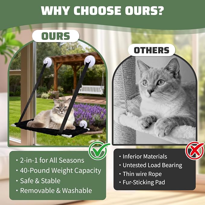Cat Window Perch Indoor Easy to Assemble Hammock Bed Two Replaceable Cat Pads - Image 5