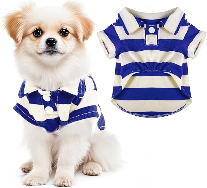 Dog Shirt Polo Shirt Striped Collar Puppy Clothes Summer Button Up Pet Clothes by Pistha