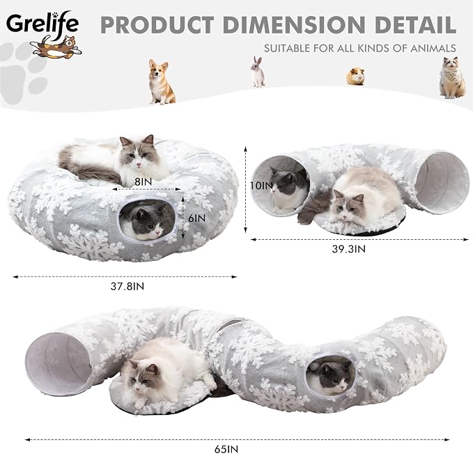 Grelife Cat Tunnel Bed for Indoor Cats, Cute Cat Tunnel Toys, Cat Donut Tunnel - Image 4