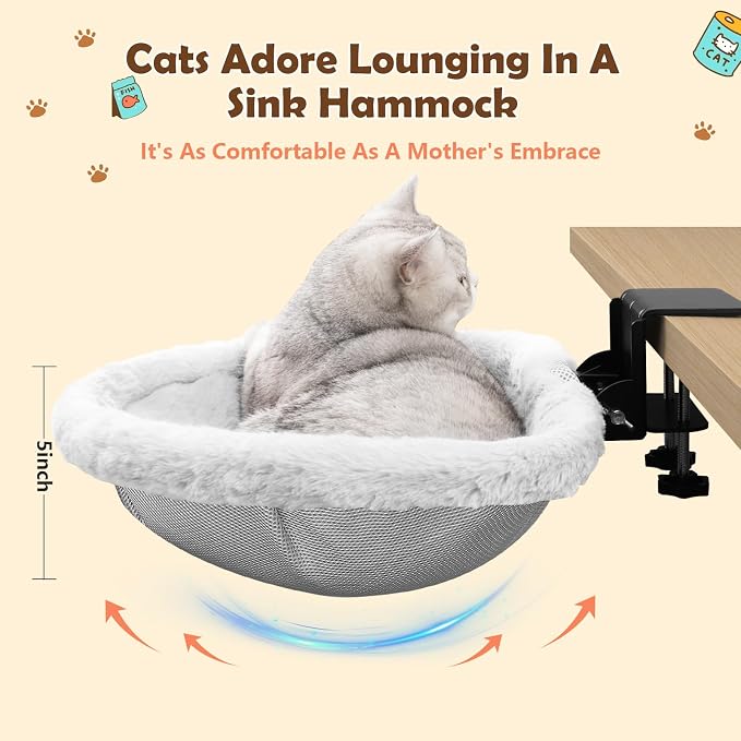 Stable Cat Desk Bed with Heavy-Duty Clamp | Sunken Hammock Design & Faux Rabbit - Image 4