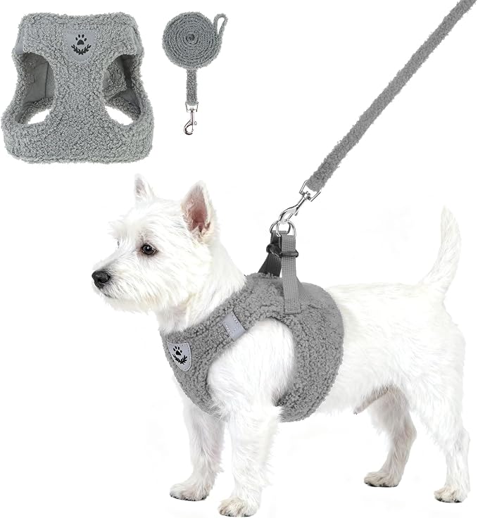 KOOLTAIL Plush Small Dog Harness and Leash Set, Warm Fleece No Pull Puppy Vest by KOOLTAIL