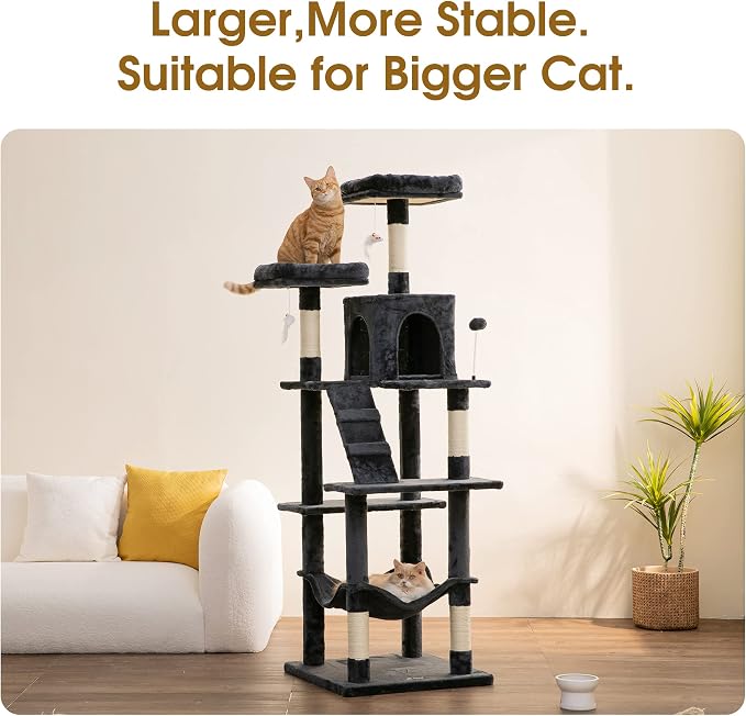 MWPO 70.1-Inch Large Cat Tree, Plush Cat Condo - Image 2