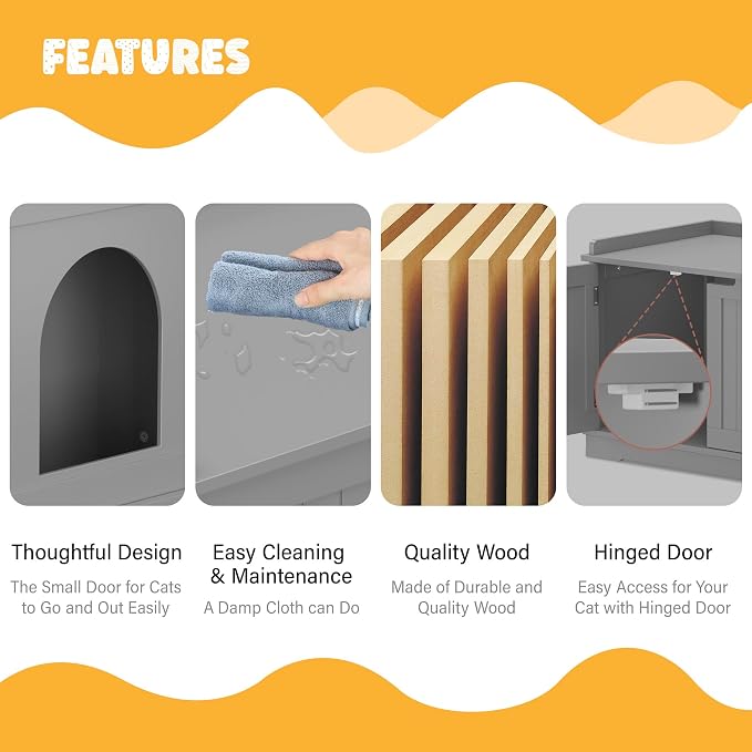 Zeny Cat Litter Box Enclosure Cabinet, Hidden Litter Box Furniture, Modern - Image 5