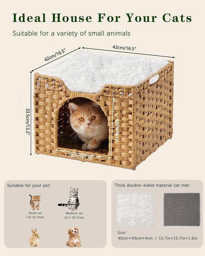 Cat Beds Indoor Kitten House, Handwoven Rattan Cat Cave Pet Cube, Large Cat - Image 6