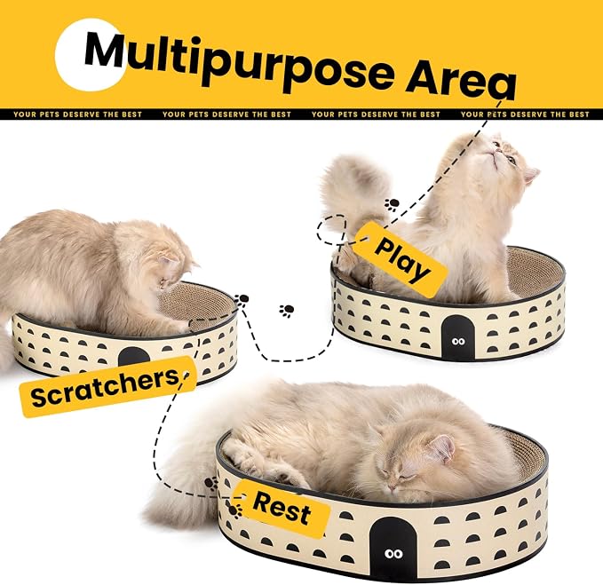 Oval Cat Scratcher Bed, 2-in-1 Cat Scratching Board, Natural Corrugated - Image 2