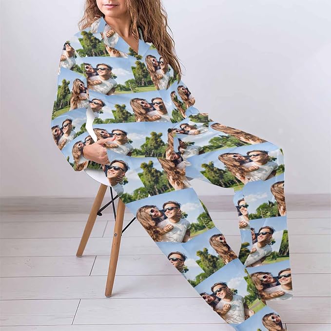 MyPupSocks Custom Face Pajamas for Women Set, Personalized Photo Long Sleepwear - Image 5