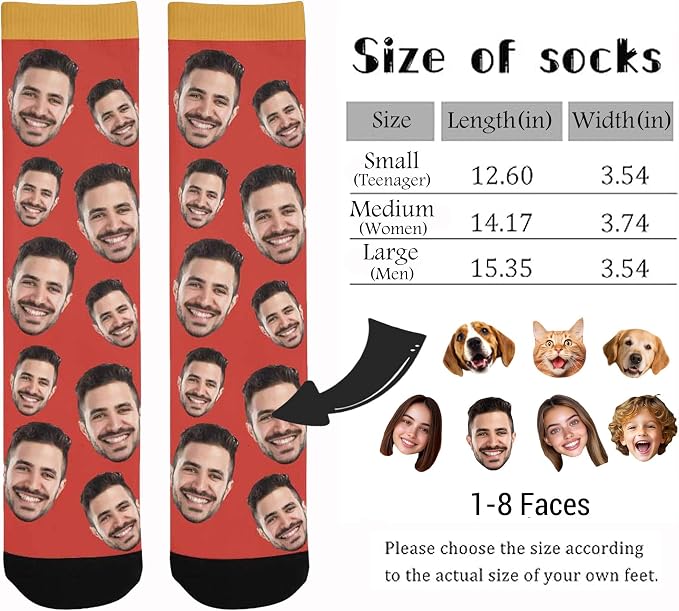 Artsadd Custom Face Socks for Women Men Cat Dog Lovers, Customized Unisex Funny - Image 4