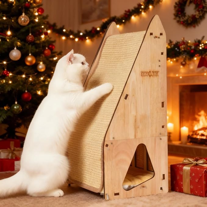 Enhanced Wood-Framed Cat Scratching Post: Large Sisal Cat Scratcher, Integrated by FIVLOCCEN
