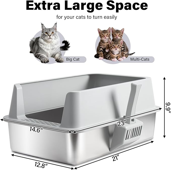 Stainless Steel Litter Box 2 Pack, XL Metal Litter Box - Image 2