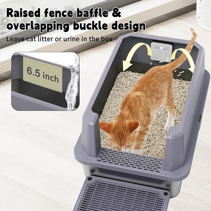 RIZZARI Stainless Steel Litter Box: Gray Leakproof Open Top Tray - Image 6