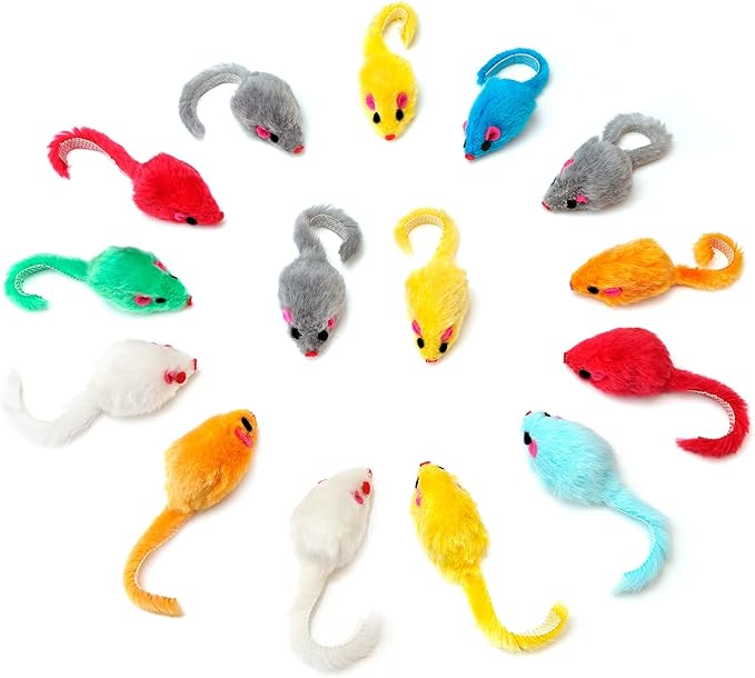 CHIWAVA 60PCS 4.1'' Furry Cat Toy Mice Rattle Small Mouse Kitten Interactive - Image 6
