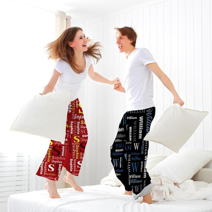 Custom Pajama Pants for Women Men, Personalized 67 Name Photo PJ Family Six - Image 2