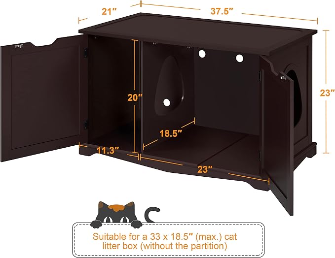 Yaheetech Cat Litter Box Enclosure, Litter Cabinet Furniture Hidden, Wooden Pet - Image 7