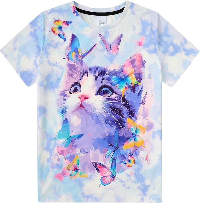 Funnycokid Girls Shirts Cat T Shirt Size 5-12 Clothes by Funnycokid